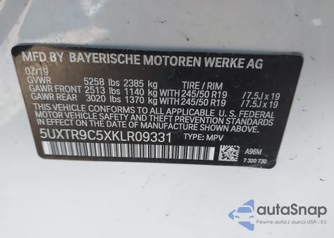 2019 BMW X3 xDrive30I from USA, damaged, VIN 5UXTR9C5XKLR09331